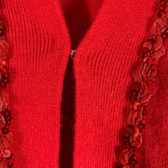 Avenue Holiday Red Cardigan Sweater Women’s Size 4X Plus Sequin Trim Open Front - Picture 6 of 15